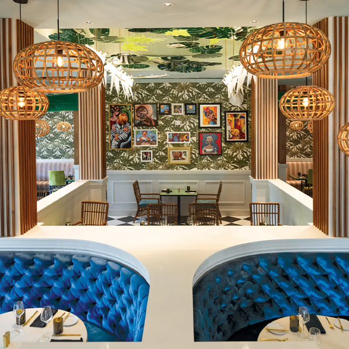 Resort decor featuring unique abstract wall art